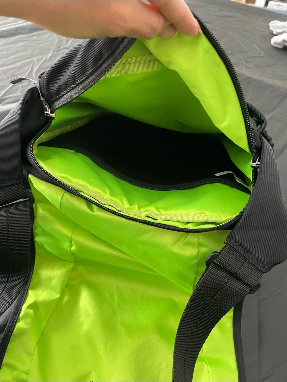 REI Co-op quantum checkpoint Messenger bag- black & neon green